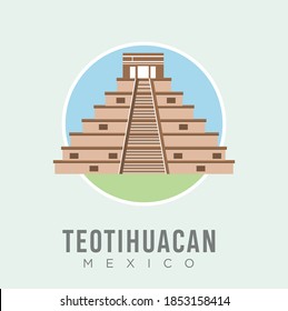 The teotihuacan pyramids in Mexico design vector stock illustration, North America. Ancient stepped pyramids with temples on top. Mesoamerican architectural landmark. Mexico Travel and Attraction