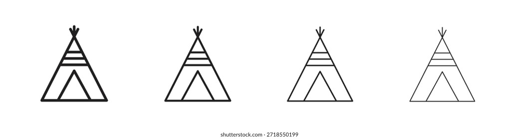 Tepee icons, Set of linear icons. Black linear palm icons