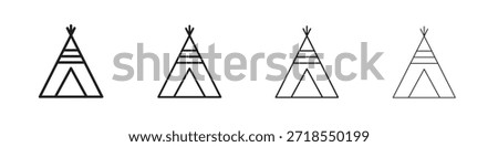Tepee icons, Set of linear icons. Black linear palm icons