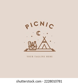 Tepee, Indian Home, Tent, Camp Logo Picnic, Wigwams. Line style. Boho elements. Vector illustration.