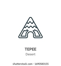 Tepee outline vector icon. Thin line black tepee icon, flat vector simple element illustration from editable desert concept isolated stroke on white background