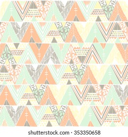 Tepee seamless pattern. Wigwam native american summer tent illustration in vector. Native American ornamental background.