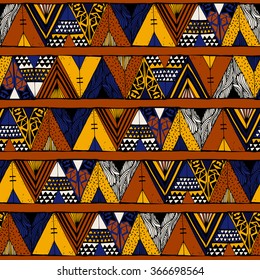 Tepee seamless pattern. Wigwam native american summer tent illustration in vector. Native American ornamental background.
