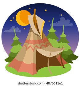 Tepee. Traditional accommodation Forest Indians. Design gaming applications, game background, theatrical scenery.