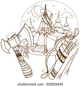 Tepee. Traditional accommodation Forest Indians.