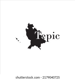 Tepic map and black lettering design on white background