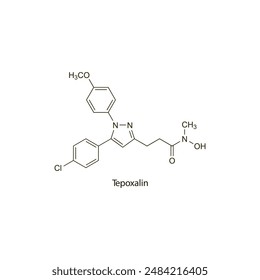 Tepoxalin flat skeletal molecular structure NSAID drug used in Pain treatment. Vector illustration scientific diagram.