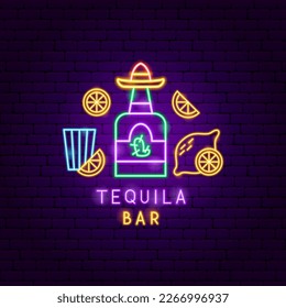 Tequila Bar Neon Label. Vektorgrafik der hispanischen religiösen Feiertagsglühen Led Electric Light.