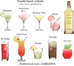 tequila based cocktails menu set 