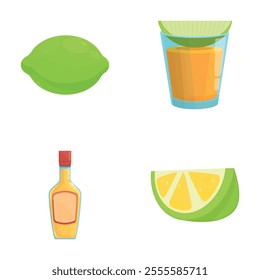 Tequila beverage icons set cartoon vector. Traditional strong agave drink. Mexican alcohol