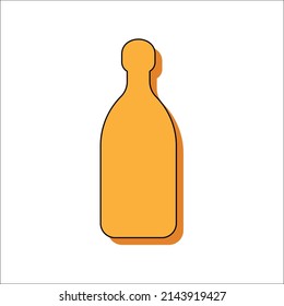 Tequila bottle. Alcoholic drink for parties and celebrations. Simple shape isolated with contour and shadow. Colored illustration on white background. Flat design style for any purposes. Vector.