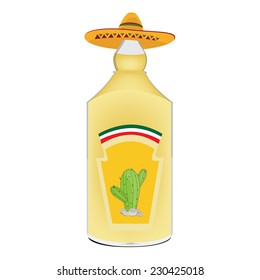 Tequila bottle, cactus, alcohol, tequila vector, isolated on white