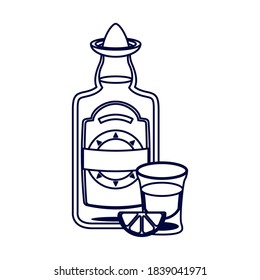 tequila bottle and cup mexican line style icon vector illustration design