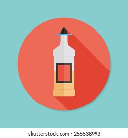 Tequila bottle. Flat icon with long shadow. EPS10
