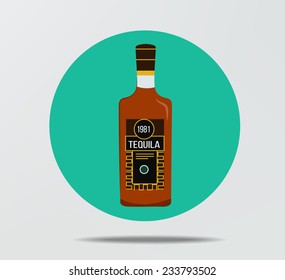 Tequila bottle flat style icon, vector eps10 illustration.