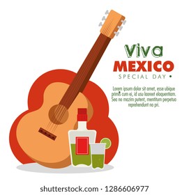 tequila bottle with glass and guitar to day of the dead
