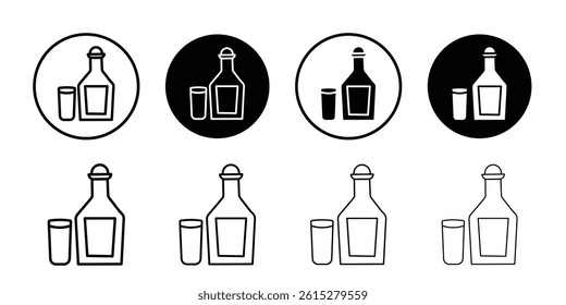 Tequila bottle and glass icon Flat simple outline set