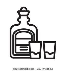 Tequila bottle and glass icon Line Art Logo set