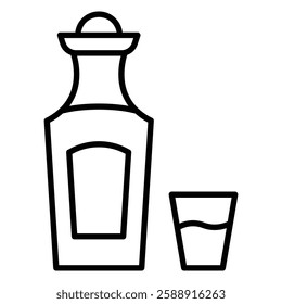 Tequila bottle and glass icon Outline vector symbol sign