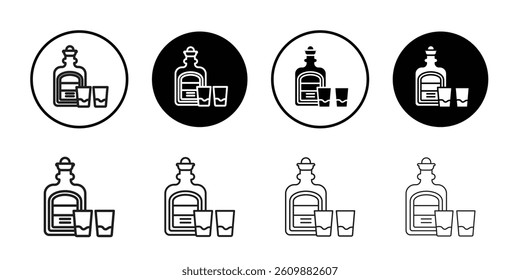 Tequila bottle and glass icon Simple thin outline