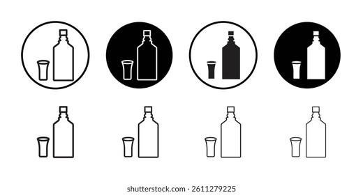 Tequila bottle and glass icon Thin line art collection