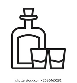 Tequila bottle and glass icon Thin line illustration