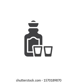 Tequila bottle and glass vector icon. filled flat sign for mobile concept and web design. Mexican alcoholic drink glyph icon. Bar beverages symbol, logo illustration. Vector graphics