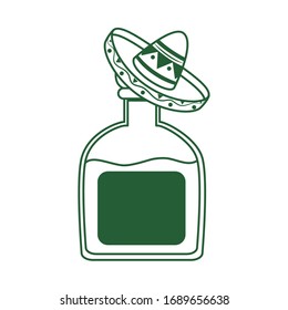 tequila bottle with hat. Cinco de mayo mexican celebration vector illustration line style icon