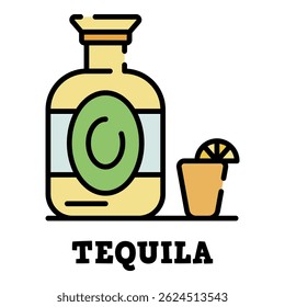 Tequila bottle icon. Outline tequila bottle vector icon color flat isolated