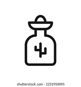 Tequila bottle isolated icon, mexican alcohol drink linear vector icon with editable stroke