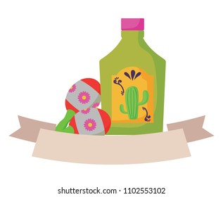 tequila bottle and maracas