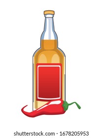 tequila bottle mexican with chili pepper icon vector illustration design