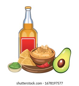 tequila bottle and mexican food vector illustration design