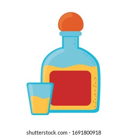 tequila bottle and shot beverage cinco de mayo mexican celebration vector illustration flat style icon