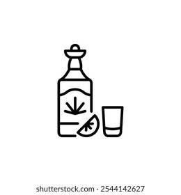 Tequila bottle and shot glass icon. Simple drink icon for Day of the Dead celebrations and Mexican culture. Perfect for social media, app, and web design. Vector illustration