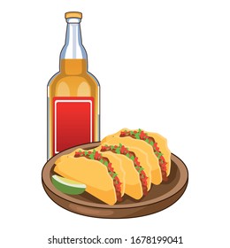 tequila bottle and tacos mexican icons vector illustration design