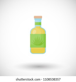 Tequila bottle vector icon, Flat design of Mexican beverage, blue agave product or bar object with round shadow, cute vector illustration with reflections