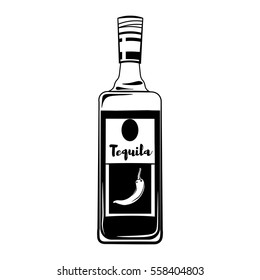 Tequila bottle. Vector illustration isolated on white background