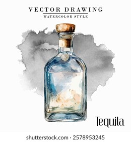 Tequila bottle Watercolor Style Stock Vector Illustration