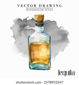 Tequila bottle Watercolor Style Stock Vector Illustration