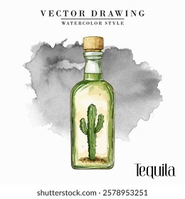Tequila bottle Watercolor Style Stock Vector Illustration