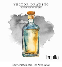 Tequila bottle Watercolor Style Stock Vector Illustration