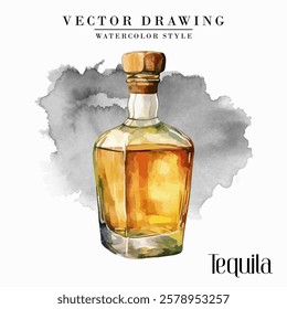 Tequila bottle Watercolor Style Stock Vector Illustration