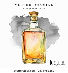 Tequila bottle Watercolor Style Stock Vector Illustration