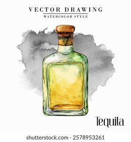 Tequila bottle Watercolor Style Stock Vector Illustration