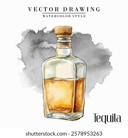 Tequila bottle Watercolor Style Stock Vector Illustration