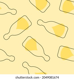 Tequila bottles and alcohol drop seamless pattern. Line art style. Outline image. Repeat template. Party drinks concept. Color Illustration on white background. Flat design style for any purposes.
