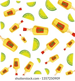 tequila bottles and lemons fruits pattern