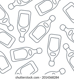 Tequila bottles seamless pattern. Line art style. Outline image. Repeat template. Party drinks concept. Illustration on white background. Flat design style for any purposes. Vector.
