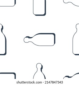 Tequila bottles seamless pattern. Line art style. Outline image. Black and white repeat template. Party drinks concept. Illustration on white background. Flat design style for any purposes. Vector.
